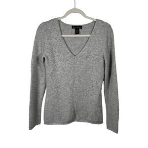 Marisa Christina Grey V-Neck Angora Rabbit Wool Blend Sweater Cozy Womens Small